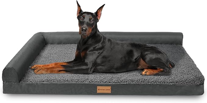 Patas Lague Orthopedic Large Dog Bed Pet Sofa Beds 56''X40''Dark Grey | L Bolster Egg-Crate Foam Dog Couch For Large Sized Dogs, Waterproof Removable Washable Cover, Pet Mat with Nonskid Bottom by PatasLague