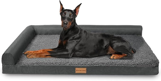 Patas Lague Orthopedic Large Dog Bed Pet Sofa Beds 56''X40''Dark Grey | L Bolster Egg-Crate Foam Dog Couch For Large Sized Dogs, Waterproof Removable Washable Cover, Pet Mat with Nonskid Bottom by PatasLague