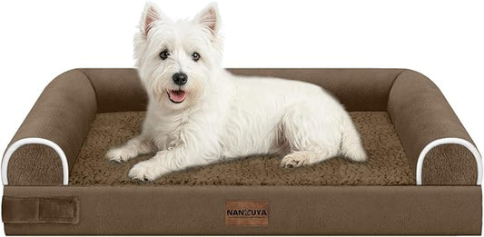 NANUYA Orthopedic Dog Bed for Medium Dogs, 28 x 19 Inch, Dark Coffee | Egg crate foam for joint support, 3-sided bolster pet sofa, waterproof lining, washable cover, and non-skid base by Nanuya