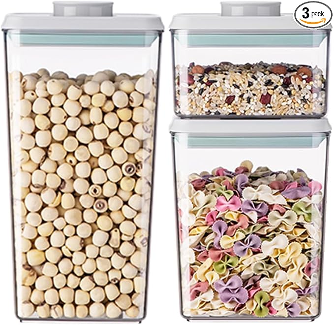 Food Storage Containers with Lids Airtight- 3Pcs BPA-Free Kitchen and Pantry Organization Pop Containers, Leakproof Stackable Kitchen Storage Containers for Cereal, Flour, Sugar (0.5, 1.2, 1.8 QT) by ANKOU