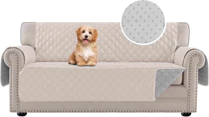 PrinceDeco Couch Covers for 3 Cushion Couch Quilted Sofa Slipcovers Water Resistant and Anti-Slip Furniture Protector Sofa Cover Pet Friendly Seat Width to 68"(Sofa, Ivory) - Image 2