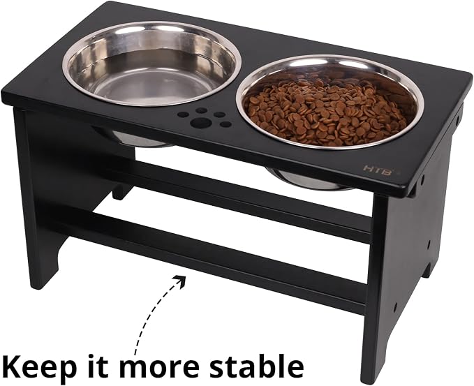 HTB Elevated Dog Bowl Stand with 2 Stainless Steel Bowls-10 H Large Black | Raised Dog Bowl Stand, 10"tall, 48 Oz Bowls, for Large Sized Dogs, Pet-safe, Solid Bamboo - Image 4