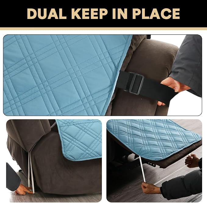 PrinceDeco Recliner Cover 100% Waterproof Couch Cover Sofa Cover for Living Room Water Resistant Furniture Protector with Elastic Straps for Pets Dog(Recliner28,Smoke Blue) - Image 5