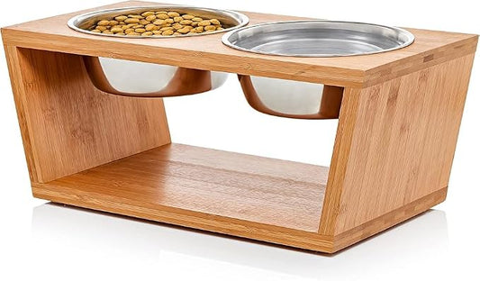 Pawfect Pets Elevated Dog Bowl Stand- 7" Raised Pet Feeder for Medium Dogs with Four Stainless Steel Bowls. by PawfectPets