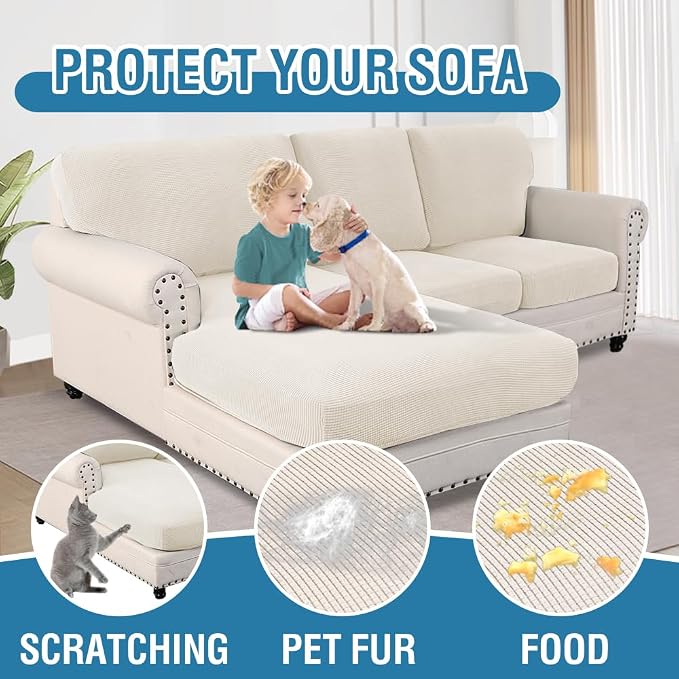H.VERSAILTEX 2025 New Sectional Couch Covers 6 Pieces Stretch Sofa Covers for Sectional Sofa Set Separate L Shaped Couch Cover for Both Left/Right Couch (Seat and Back: 1 Chaise + 2 Sofa, Ivory) - Image 7