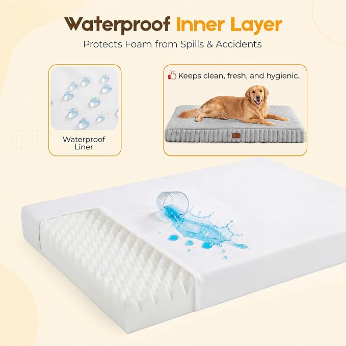 Orthopedic Dog Bed for XXL Jumbo Dog, Waterproof Pet Bed,Non-Slip Bottom and Egg-Crate Foam with Removable Washable Cover Crate Bed,Grey,47"x29"x4" - Image 4