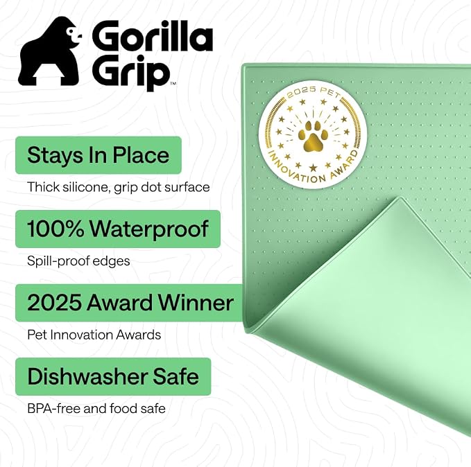 GORILLA GRIP 100% Waterproof Raised Edge BPA Free Silicone Pet Feeding Mat, Dog Cat Food Mats Contain Spills Protects Floors, Placemats for Cats and Dogs Water Bowl, Pets Accessories 26x17 Mint - Image 2