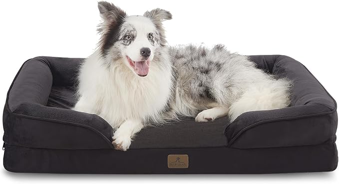 Bedfolks Orthopedic Dog Bed, Big Waterproof Dog Sofa Bed for Large Dogs, Egg Foam Pet Couch Bed with Removable Washable Cover and Nonslip Bottom, Black by Bedfolks