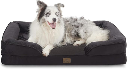 Bedfolks Orthopedic Dog Bed, Big Waterproof Dog Sofa Bed for Large Dogs, Egg Foam Pet Couch Bed with Removable Washable Cover and Nonslip Bottom, Black by Bedfolks