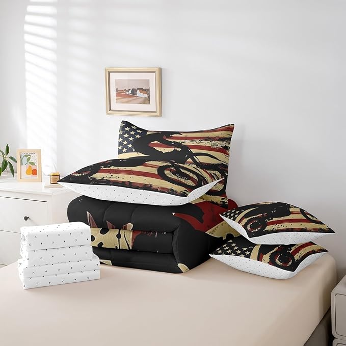 Feelyou Dirt Bike Comforter Set with Sheets Twin Size Racing Motocross Rider 7 Piece Bedding Set for Kids Boys Girls Teens Toddler Extreme Sports Bed in a Bag Vintage Retro Bed Set - Image 6