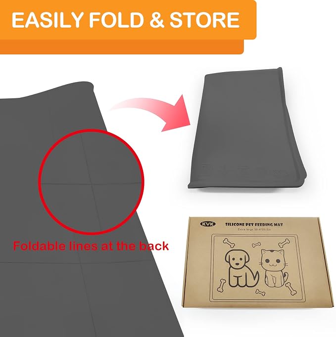 KVK Dog Water Mat 39.4×29.5in - Silicone Dog Mat for Food and Water Extra Large - Pet Food Mat for Floors Waterproof - Pet Feeding Mat Prevent Water Food Spills - Dark Grey - Image 4