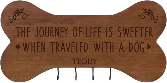Rooms Organized Personalized The Journey of Life Wall Mounted Dog Bone Pet Leash Rack,Dog Collar Holder New Home Decor Gift Ideas and 4 Hooks 16" L x 8" H 2.5." deep (Cherry) by Unknown
