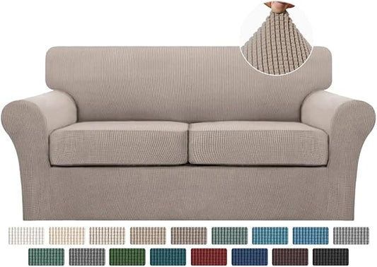 Turquoize 3 Piece Sofa Covers for 2 Cushion Couch Sofa Slipcover Soft Couch Cover for Dogs-Washable Sofa Furniture Covers with 2 Individual Cushion Covers (2 Cushion Sofa, Sand) by Turquoize