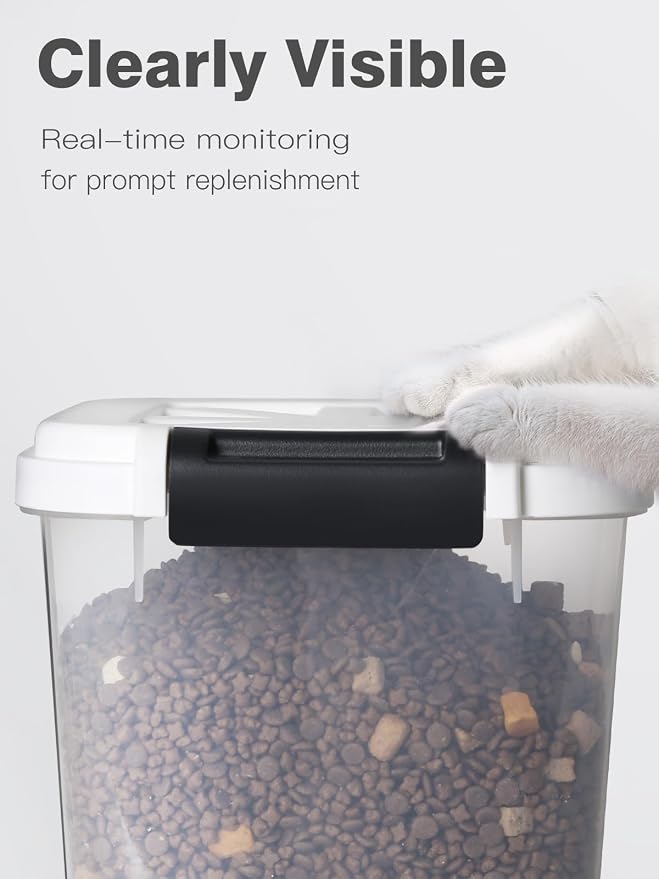 LivLab Mker Pet Food Storage Container, 5 lbs Dog Cat Treat Storage Bin with Lid, Dry Food Storage for Dog Treats, Cat Food, Cereal, Rice, Birds (4 lbs) - White | Airtight snap-lock lid, clear BPA-free body, and measuring cup for dog treats, cat food, ... - Image 4