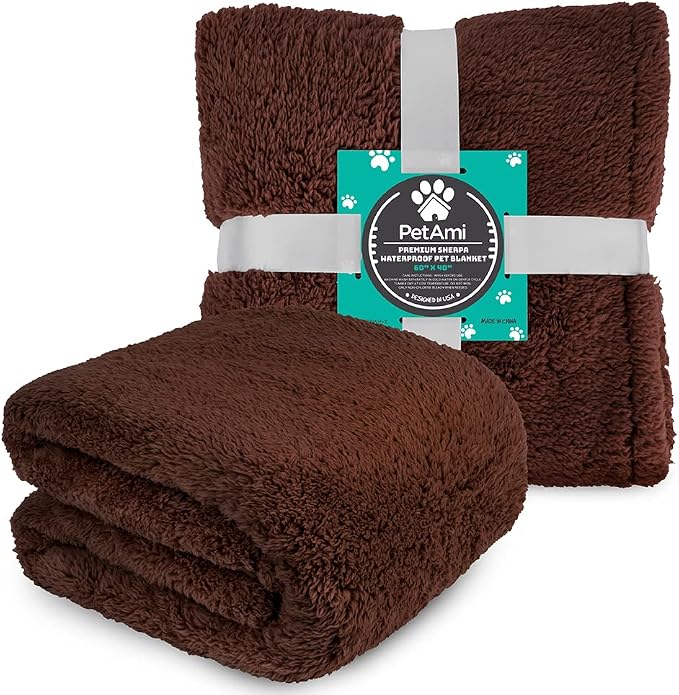 PetAmi Fluffy Waterproof Dog Blanket for Couch and Bed, Reversible Sherpa Pet Throw, Pee Proof Furniture Protector Sofa Cover, Washable Cat Blanket for Medium Large Dogs and Cats (Brown, 40x60) - Image 7