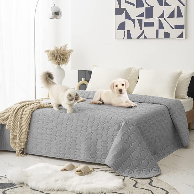 Tcksstex Waterproof and Anti-Slip Dog Bed Cover and Pet Blanket Sofa Pet Bed Mat ，car Incontinence Mattress Protectors Furniture Couch Cover for Most Cats Dogs, Pets（82x82- Light Grey） by TcksstexFauxFurDogBedCover