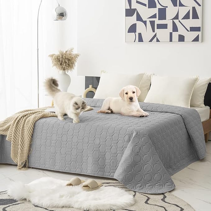 Tcksstex Waterproof and Non-Slip Dog Bed Cover and Pet Blanket Sofa Pet Bed Mat ，car Incontinence Mattress Protectors Furniture Couch Cover for Most Cats Dogs, Pets（82x102-Light Grey） by TcksstexFauxFurDogBedCover
