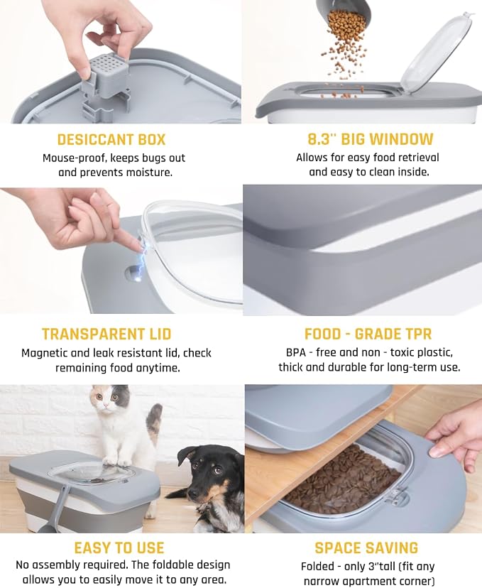 HOYTAMDAR 13 Lbs Dog Food Container, Collapsible Dog Food Storage Container with Airtight Lid, Cat Food Storage container Dry Food for Pets, Rice, Cereal, Silicone Pet Bowl and Dog Food Scoop - Image 7