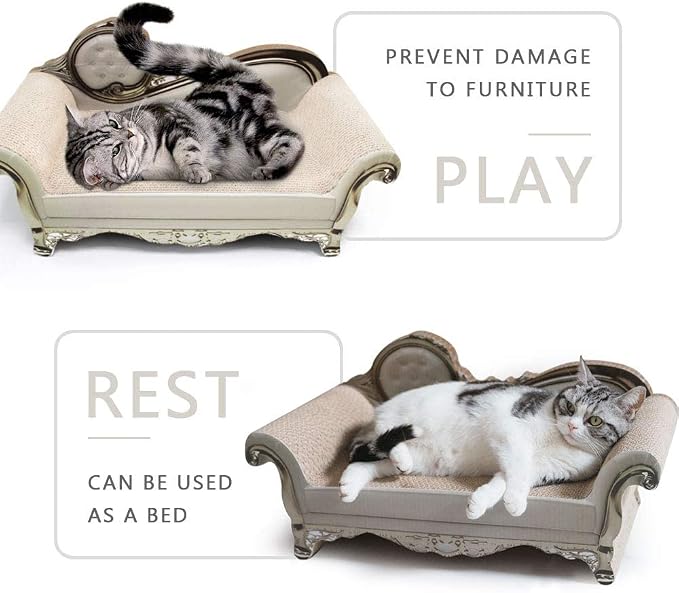 SONGWAY Cat Scratcher Sofa Bed - Corrugated Cardboard Scratching Pad, Luxury Cat Lounge Bed, Furniture Protecter with Textured Scratcher Mat - Image 2