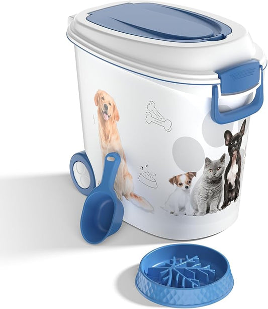 DRATO Cat Food Storage Container with Removable Wheels, Extra Large Capacity Sealed Lid Design for Easy Cleaning, Multi-Purpose Pet Food Container Bowl Scoop Included. by DRATOprovidesawarmandcozy