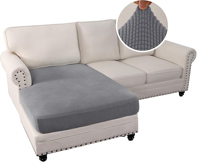 H.VERSAILTEX Sectional Couch Covers 1 Piece Chaise Slipcover L Shape Separate Cushion Couch Cover for Both Left/Right Sectional Couch (Seat Only: 1 Chaises, Dove) - Image 2