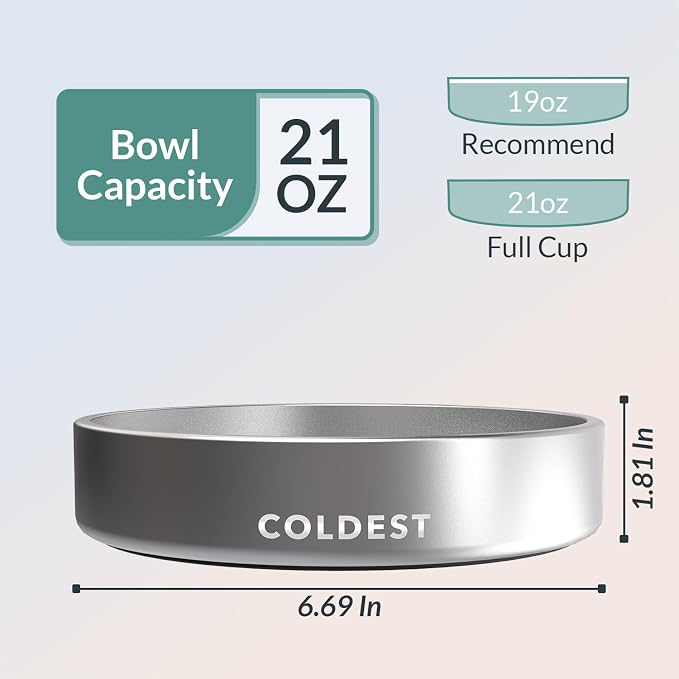 Coldest Dog Bowl - Anti Rust Metal, Non Slip, 3 Layers Insulated Stainless Steel Dog Bowls - Spill Proof & Heavy Duty - Water Bowl for Dogs, Cats, Dish Washer Safe (21 oz, Polished Stainless Steel) - Image 4