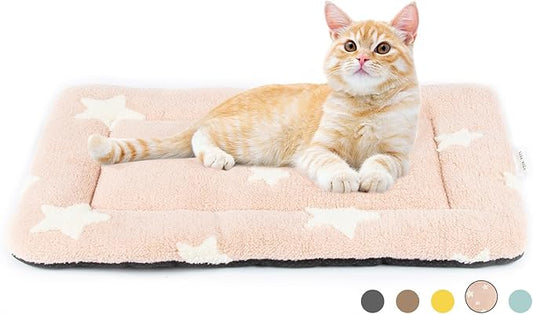 Mora Pets Cat Bed for Indoor Cats Washable Dog Crate Pad Cute Star Dog Bed Mat for Small Dogs Pet Kennel Pad for Cage Soft Flat Puppy Kitten Cushion Sleeping Anti-Slip Pink 22 x 13 by MoraPets