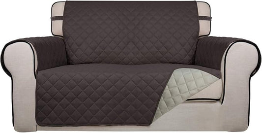 PureFit Reversible Quilted Sofa Cover, Water Resistant Medium Slipcover Furniture Protector, Washable Couch Cover with Non Slip Foam and Elastic Straps for Kids, Dogs, Pets (Loveseat, Chocolate/Beige) | Chocolate/Beige, Water Resistant Couch Protector,... by PureFit