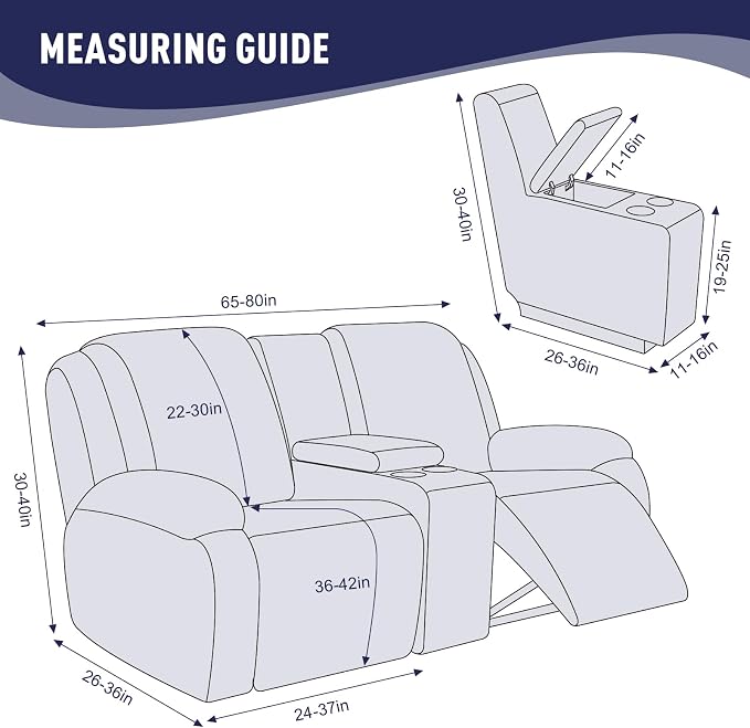 KinCam Loveseat Recliner Covers with Middle Console Slipcover, Dark Blue | Stretch Recliner Sofa Covers for 2 Seat Couch Cover, Jacquard Furniture Protector Covers with Elastic Bottom for Kids, Pets - Image 6