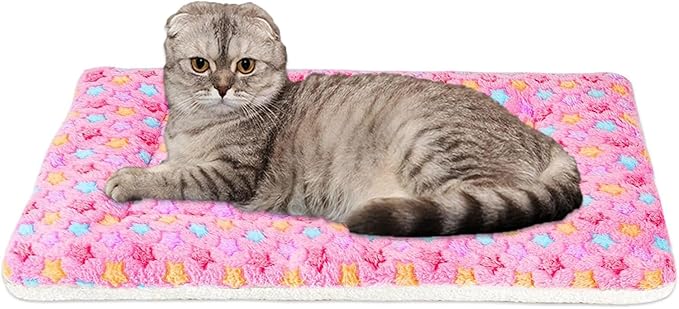 Mora Pets Cat Bed Dog Crate Pad Ultra Soft Pet Bed with Cute Star Print Washable Crate Mat for Small Dogs and Indoor Cats Reversible Fleece Dog Kennel Pad Cat Carrier Mat 14 x 17.5 inch Pink by MoraPets