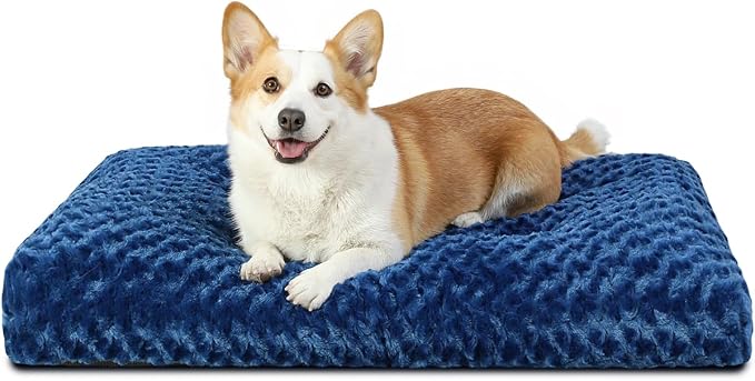 KSIIA Washable Dog Bed Comfy Dog Crate Pad Deluxe Plush Pet Bed Non-Slip Kennel Pad for Small Dogs, 23" x 18", Blue by KSIIAPetProducts