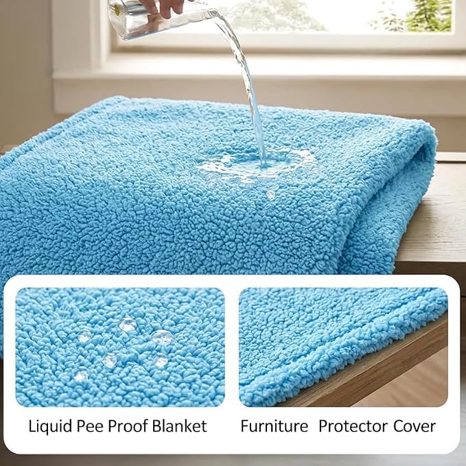 Waterproof Pet Blanket for Dogs Jacquard Fleece Blankets for Bed Cover Reversible Blue Fluffy Puppy Blankets Leakproof Sofa Couch Washable Cover Cat Doggie Blanket for Warm-Lake Blue,L - Image 3