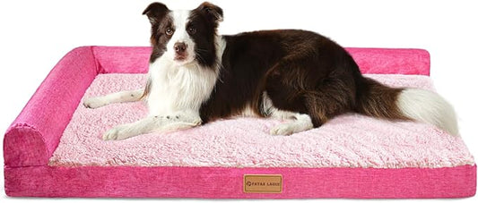 Patas Lague Orthopedic Large Dog Bed Pet Sofa Beds 48''X30''Pink | L Bolster Egg-Crate Foam Dog Couch For Large Sized Dogs, Waterproof Removable Washable Cover, Pet Mat with Nonskid Bottom by PatasLague