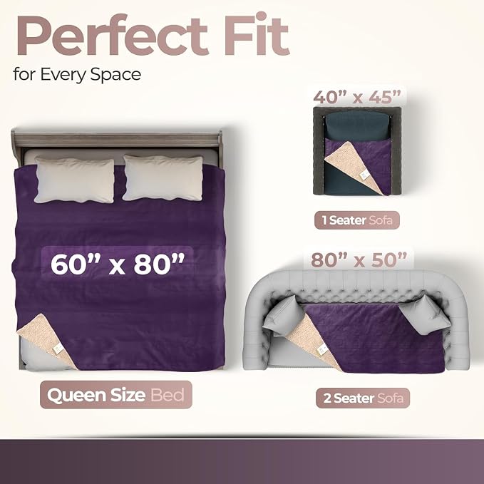 Sacred Weapon Mini Waterproof Throw Blanket for Bed, Couch, Sofa & Travel – Plush Sherpa Fleece, Mattress Protector – Absorbent, Washable, Spill Proof – for Adults, Babies & Pets – Purple 40x45 - Image 5