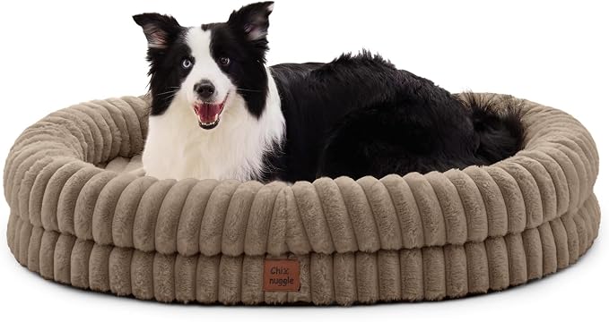 ChiXnuggle Orthopedic Dog Bed, Washable Cover, Faux Fur Bolster Pet Couch | waterproof,egg crate foam,non-slip bottom,for extra large dogs,taupe,41*30*7,dog sofa by SnuggleUpPawsDown