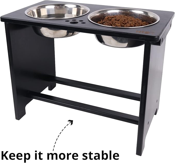 HTB Elevated Dog Bowl Stand with 2 Stainless Steel Bowls-14 H X-Large Black | Raised Dog Bowl Stand, 14"tall, 48 Oz Bowls, for Large Sized Dogs, Pet-safe, Solid Bamboo - Image 4