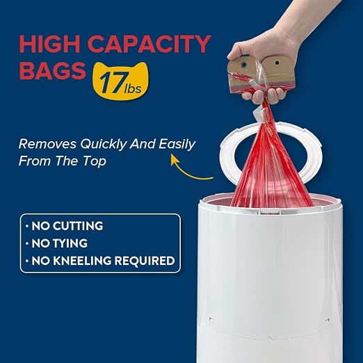 Red Rocket XL Cat Litter Trash Can Multi Kitty Twist’R Step Litter Disposal System Pack, 12x Refills Bags and 6X Charcoal Sachets, No Smell Litter Storage Container, Litter Disposal System - Image 4