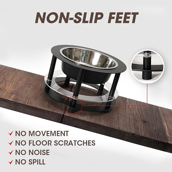Elevated Dog Bowls, 32oz Stainless Steel Bowl, 3 Height Adjustable Single Dog Bowl Stand Raised Water Feeder for Large, Medium, Small Dog(Bowl Included) - MK2072A(Black) - Image 6