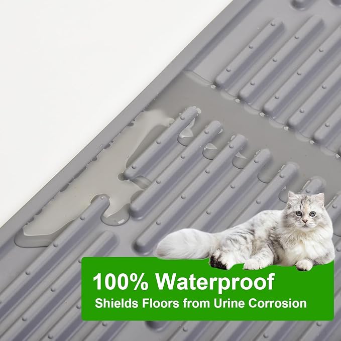 Gosmol Cat Mat for Litter Box, L 24''x15 ''Waterproof & Urine-Proof Silicone kitty litter Mat, Easy Clean Non-Slip Rubber Pet Mats for All kind of Litter Boxes & Floors - Grey - Image 6
