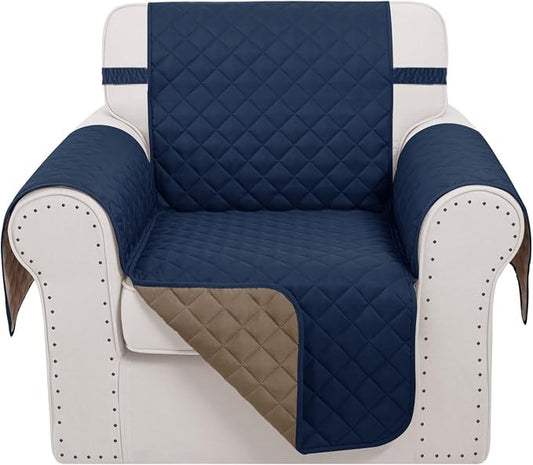 Reversible Recliner Chair Covers, 23" Chair, Navy/Camel | Chair Covers for Living Room with Elastic Straps, Water Repellent, Chair Protectors Covers for Dogs by LuxshareHome