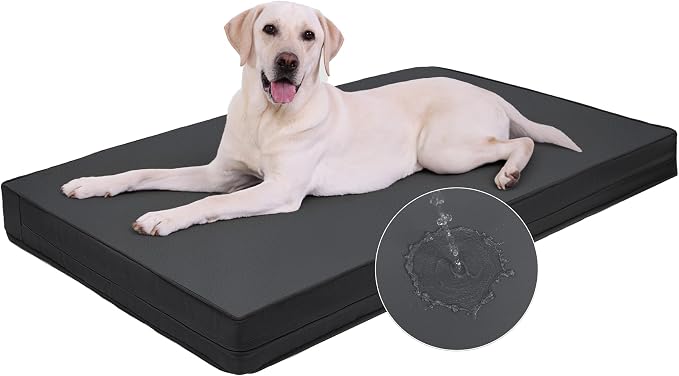 Vonabem Outdoor Dog Bed Waterproof Washable, Jumbo Large Crate Bed 54 inch, Wipeable Leather Pet Beds with Removable Cover, XXXL Durable Anti-Slip Kennel Pad 53"x36" Black by Loveforfurrykids