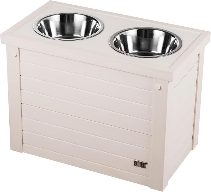 New Age Pet ECOFLEX Piedmont Raised Dog Diner with Food Storage, Elevated Feeding Station for Large Dogs, 2 Stainless Steel Bowls (32 oz ea), Holds 15–20 lbs of Food, 3 Colors, 10-Year Warranty by Unknown
