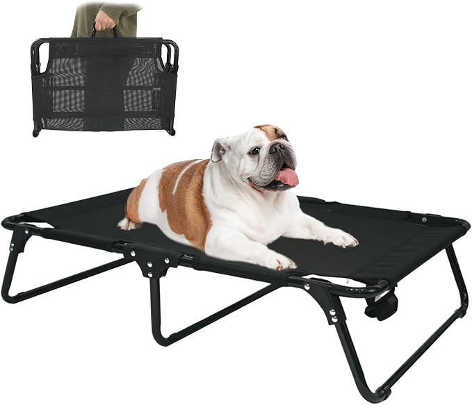 Elevated Raised Small Meduim Dog Bed Cots,Cooling Foldable No Assembly Need Pet Hammock Bed with Breathable Mesh, Indoor Outdoor Dog Pet Bed for Small Meduim Dogs, Chew Proof, Black by M+JJYPET