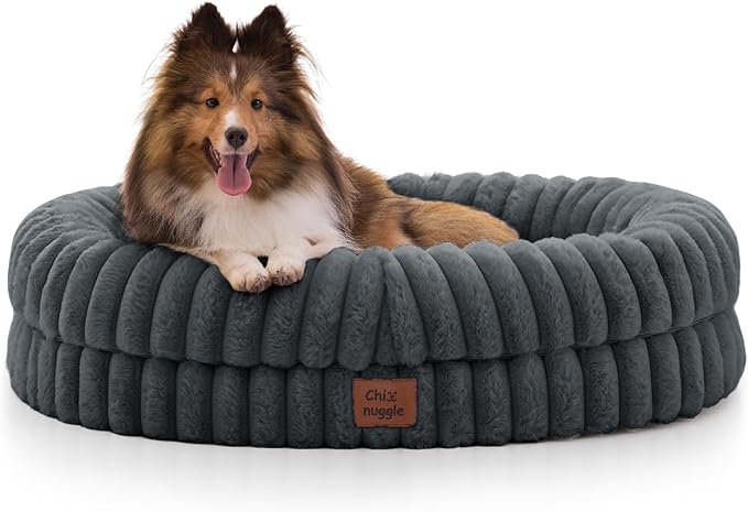ChiXnuggle Orthopedic Dog Bed, Washable Cover, Faux Fur Bolster Pet Couch | waterproof,egg crate foam,non-slip bottom,for small medium dogs,dark grey,30*24*7,dog sofa,puppy bed by SnuggleUpPawsDown