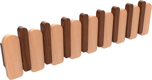 Wall Mounted Coat RackHooks Piano Key Hangers Natural Solid Wood Hanger Non-Woven Fabric Clothes Hangers for Closet, Kitchen, Bedroom, Bathroom, Entryway (Moon Walnut-Beech, 8 Hooks) by MurphyBedKitMattresFrame