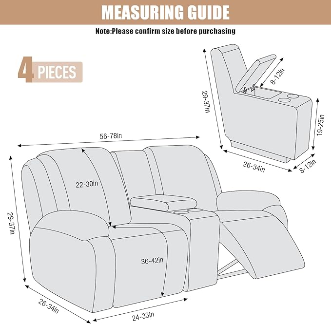 VANSOFY Stretch Recliner Loveseat Cover with Middle Console, Navy Blue | 4-Pieces, Soft Furniture Protector, Washable Slipcover with Pocket, Pets Sofa Cover, High Stretchy fabric Couch Cover - Image 2