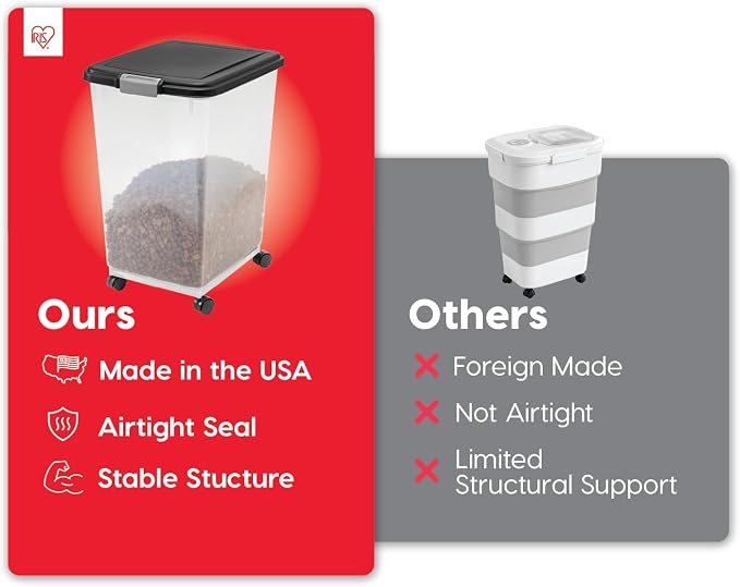 IRIS USA Airtight Dog Food Storage Container, Up to 54 lbs, Attachable Wheels, For Dog Cat Bird and Other Pet Food Storage Bin, Keep Fresh, Translucent Body, Easy Mobility, Black - Image 4