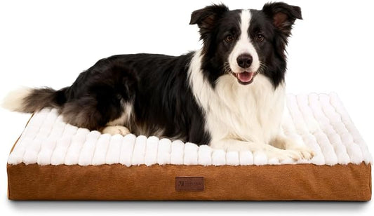 Orthopedic Dog Bed for Large Dogs,Firm Egg Crate Foam,Non-Slip Bottom,Brown | Soft Plush Surface, Removable Machine Washable Cover, Ideal for Large Crates & Home, Designed for Joint Support, 35"x22"x3" by VERABE