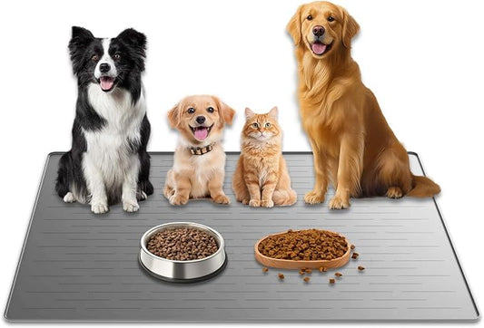 48"x32" Extra Large Pet Food Mat, 1.5MM Super Thick Silicone Dog Mats for Food and Water, XXXL Nonslip Pet Feeding Mats for Floors,Dog Cat Bowl Mat with Raised Edges, Light Gray by WelcometoULTIBE