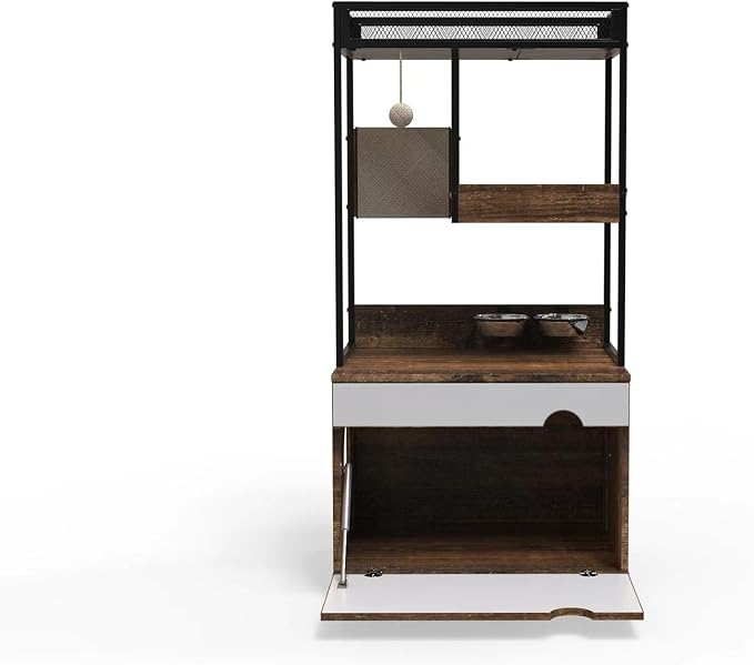 Cat Litter Box Furniture Enclosure with Shelve and Scratching Pad, Hidden Litter Box Furniture Pet Cabinet with Cat Feeding Station, 48.4 Inch Wooden Kitty Washroom Furniture, Cat Tree House,Cat Tower - Image 11